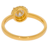 Round white diamond ring in 14K yellow gold with sparkling diamond accent, perfect for elegant style.